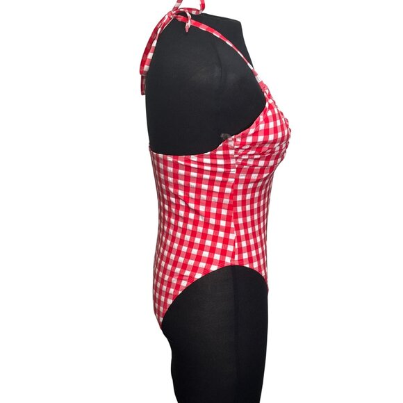 Red & White Gingham Halter One-Piece Swimsuit By Wild Fable Size S - Picture 3 of 11